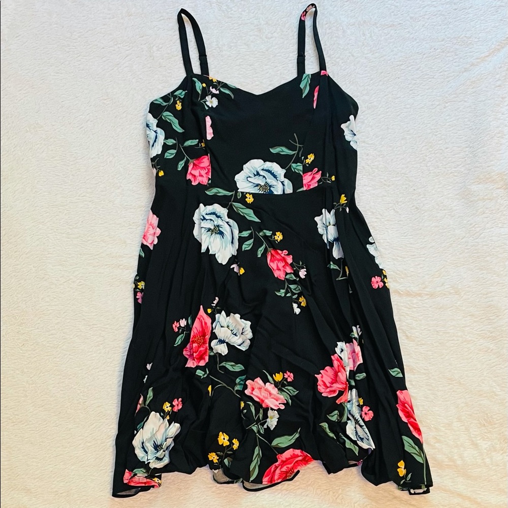 Floral Black Knee Length Dress